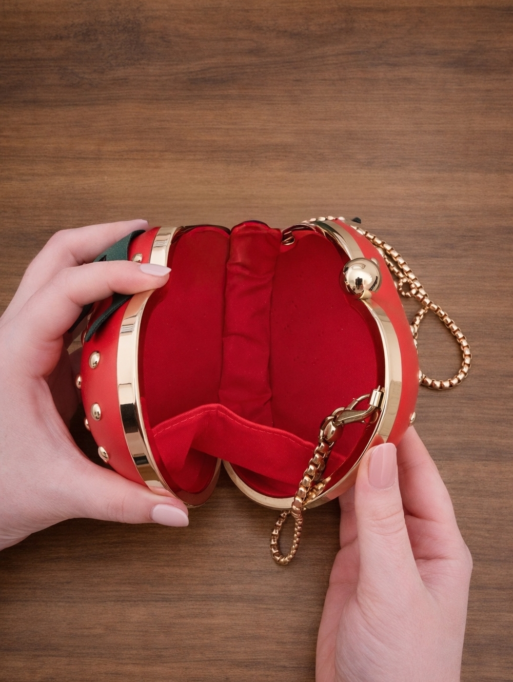 Red Strawberry Heart Mini Bag with Gold Studs - Picture 5 of 7